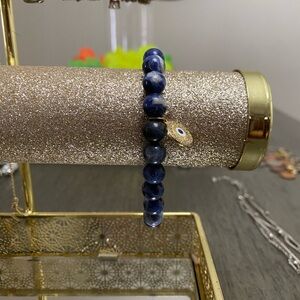 Blue Beaded Bracelet with Evil Eye Charm